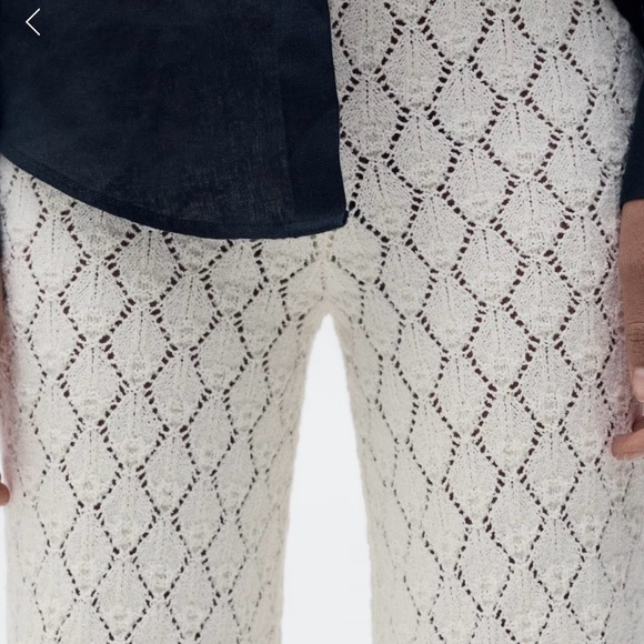 Mango STRAIGHT-FIT OPENWORK KNITTED Cream Pants - Picture 5 of 7